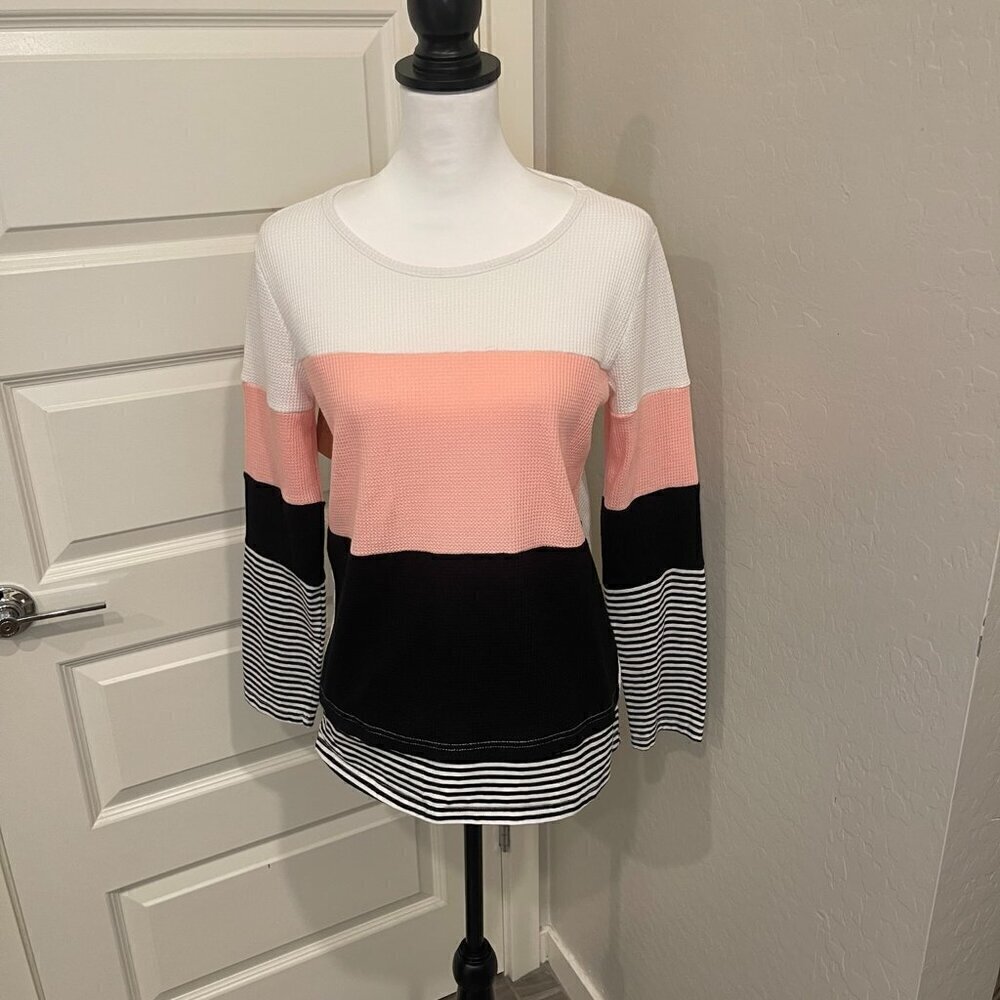 Boutique Color Block Top in Pink, Black, and White - Size Medium EUC (071)